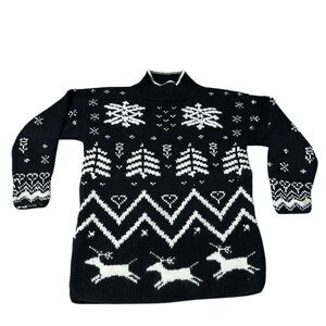 Vintage G.H. Bass Hand Knit Nordic Reindeer Sweater Womens M Ramie Cotton